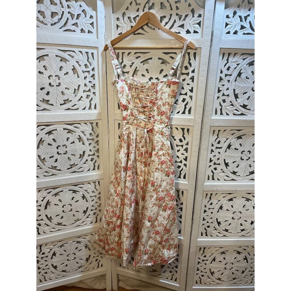 House of CB Carmen Pink Peony Print Cotton Bustier Midi Sundress Size XS - Picture 6 of 10